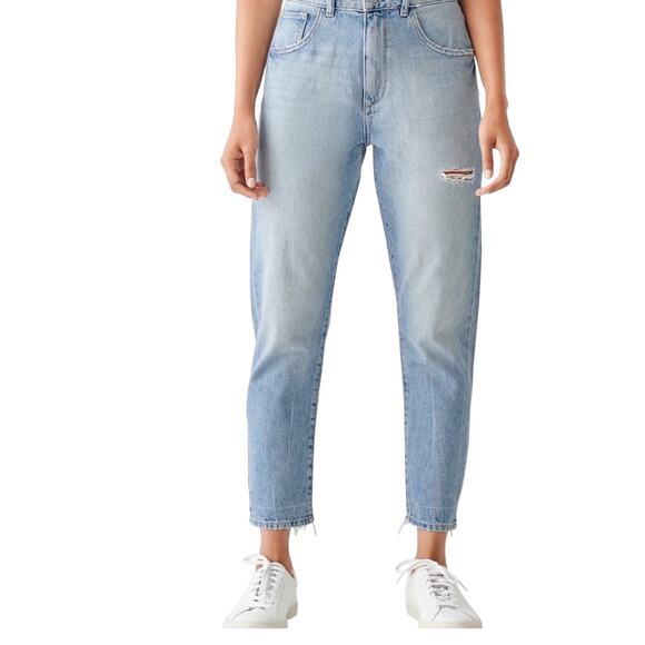 DL 1961 Susie Tapered Distressed Hem High Rise Jeans, Size 33, NWT - Picture 1 of 6